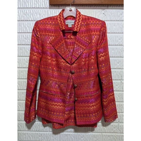 George Simonton Women's Hot Pink Orange Geometric Pattern Rhinestone Buttons Ski - Picture 8 of 13